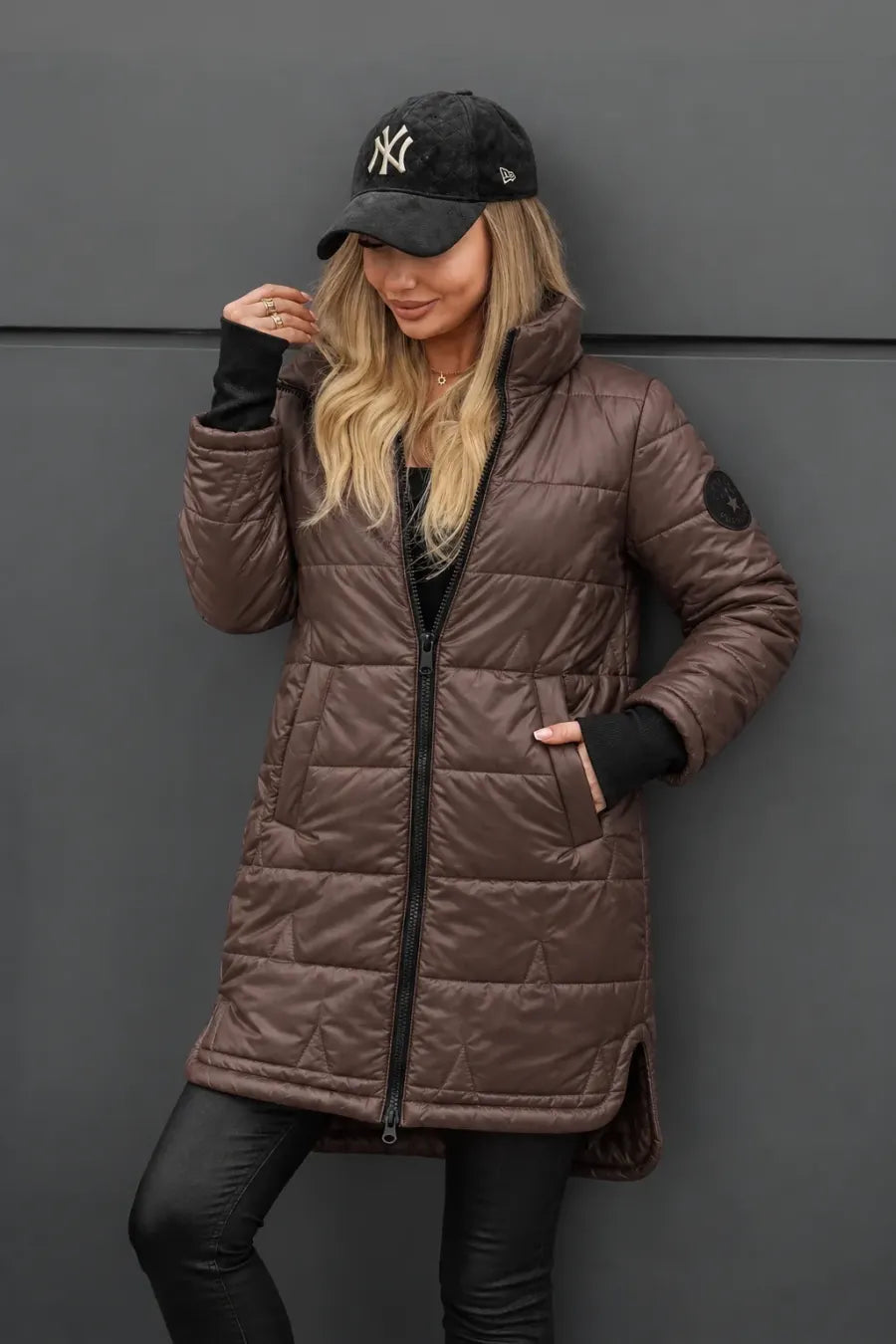Doudoune longue femme à capuche zippée