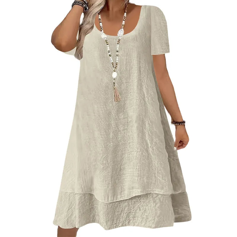 Robe femme ample à col rond et manches courtes