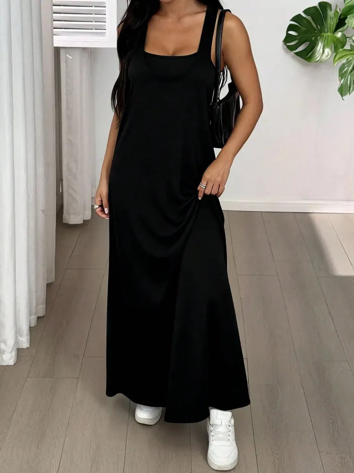 Robe longue femme effet deux pièces avec découpes latérales