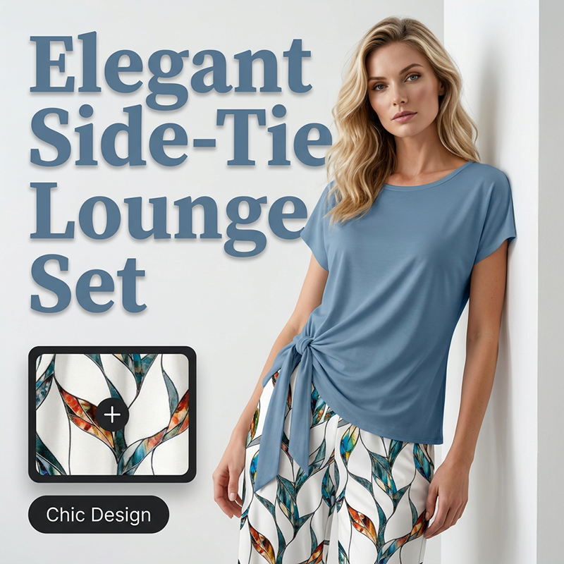 Ensemble femme deux pièces avec top noué et pantalon imprimé fluide