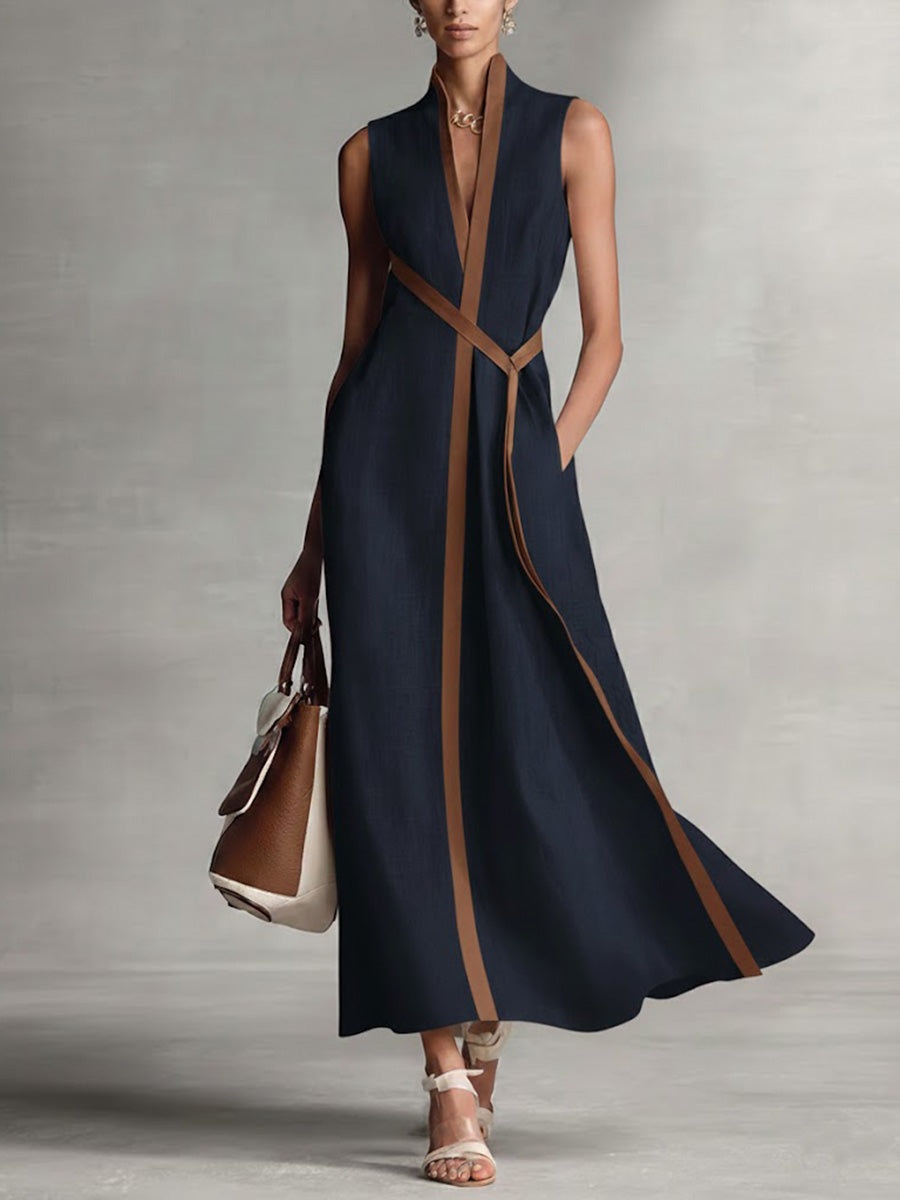 Robe Longue Femme Fluide Sans Manches Coupe Élégante Minimaliste