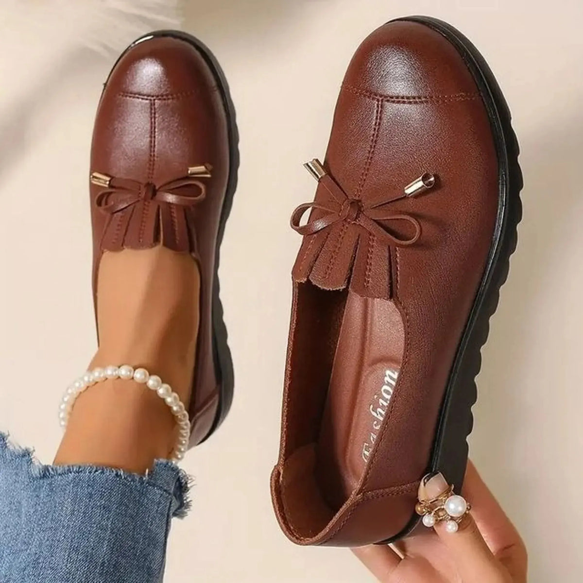 Mocassins femme confortables à nœud et semelle plateforme