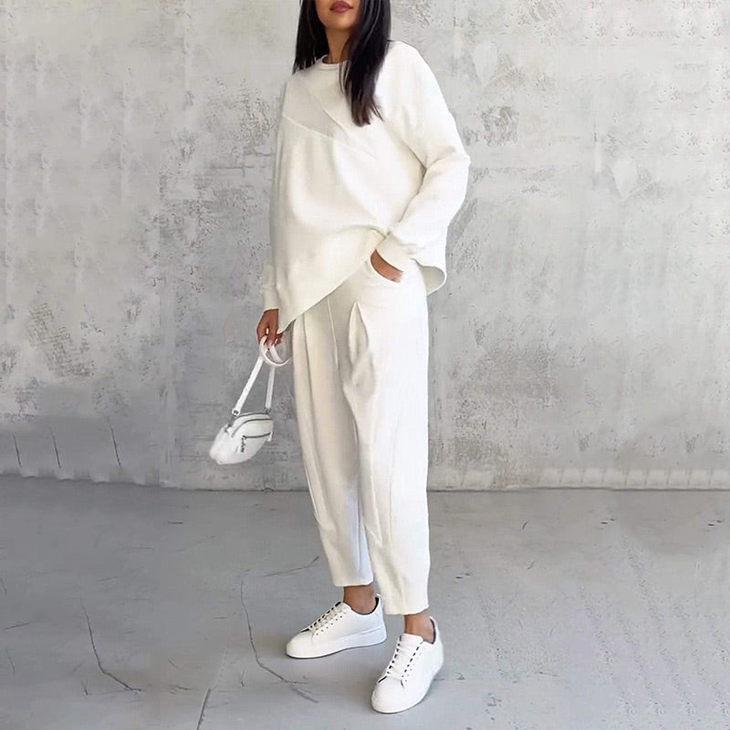 Ensemble femme sweat asymétrique avec pantalon assorti