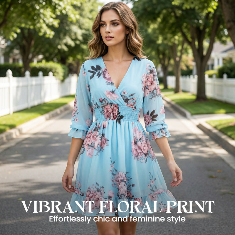 Robe Courte Femme Fluide Fleurie Col V pour Style Léger et Élégant Été