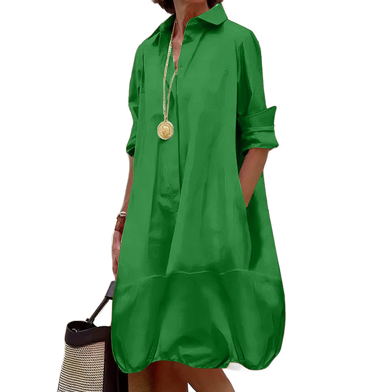 Robe chemise femme ample à manches retroussées