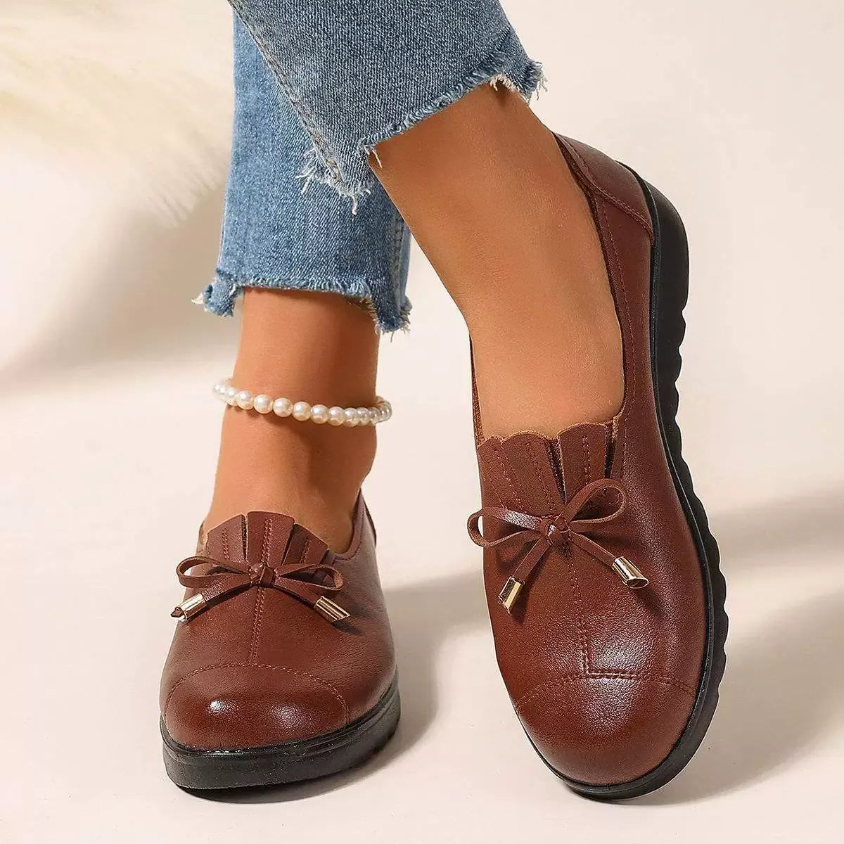 Mocassins femme confortables à nœud et semelle plateforme