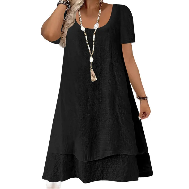 Robe femme ample à col rond et manches courtes