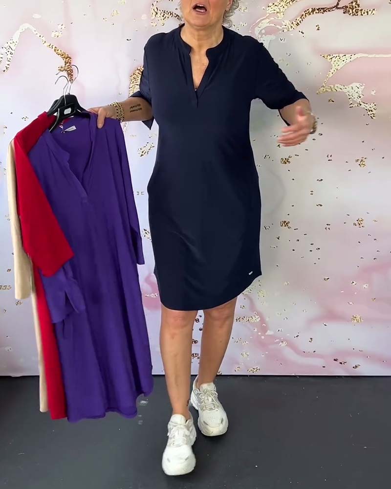 Robe Femme Unie Col V Coupe Fluide Confort Quotidien
