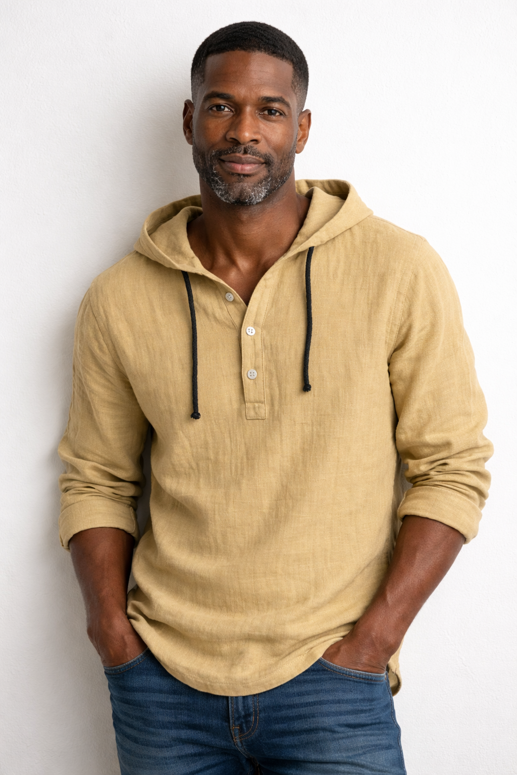 Chemise Homme en Lin Coupe Décontractée avec Capuche Ajustable