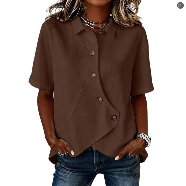 Chemise femme asymétrique à boutons avec col élégant structuré