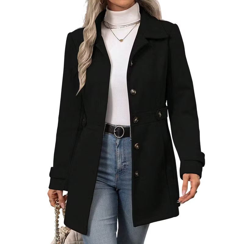 Manteau cintré femme à boutons et col à revers