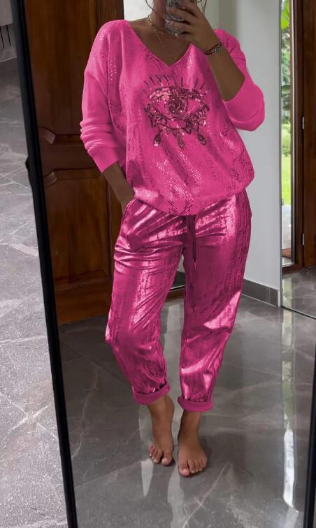 Ensemble Femme Chic 2 Pièces avec Détails Brillants
