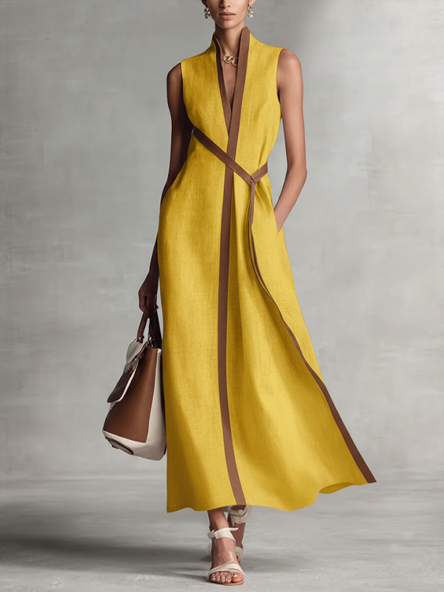 Robe Longue Femme Fluide Sans Manches Coupe Élégante Minimaliste