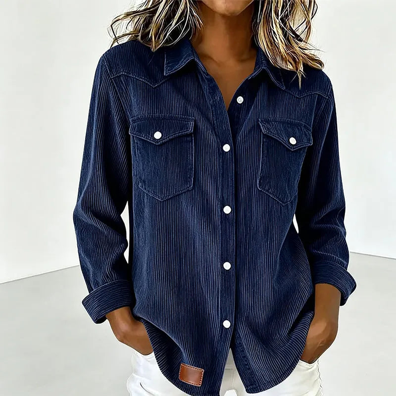 Chemise femme en velours côtelé avec poches
