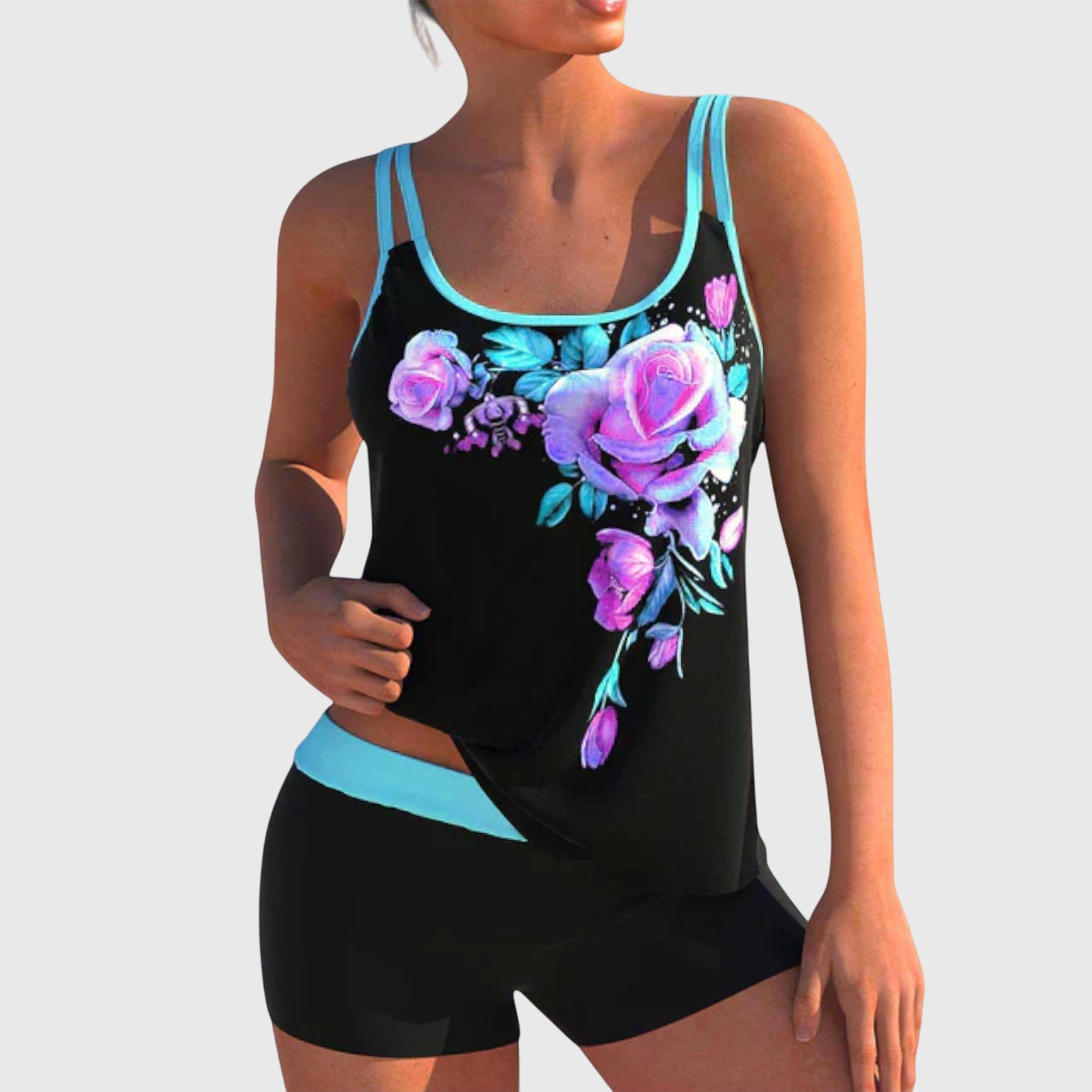Maillot de Bain Deux Pièces Femme Tankini Floral Short Sportif
