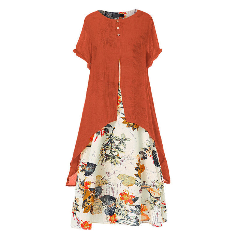 Robe femme superposée à imprimé floral