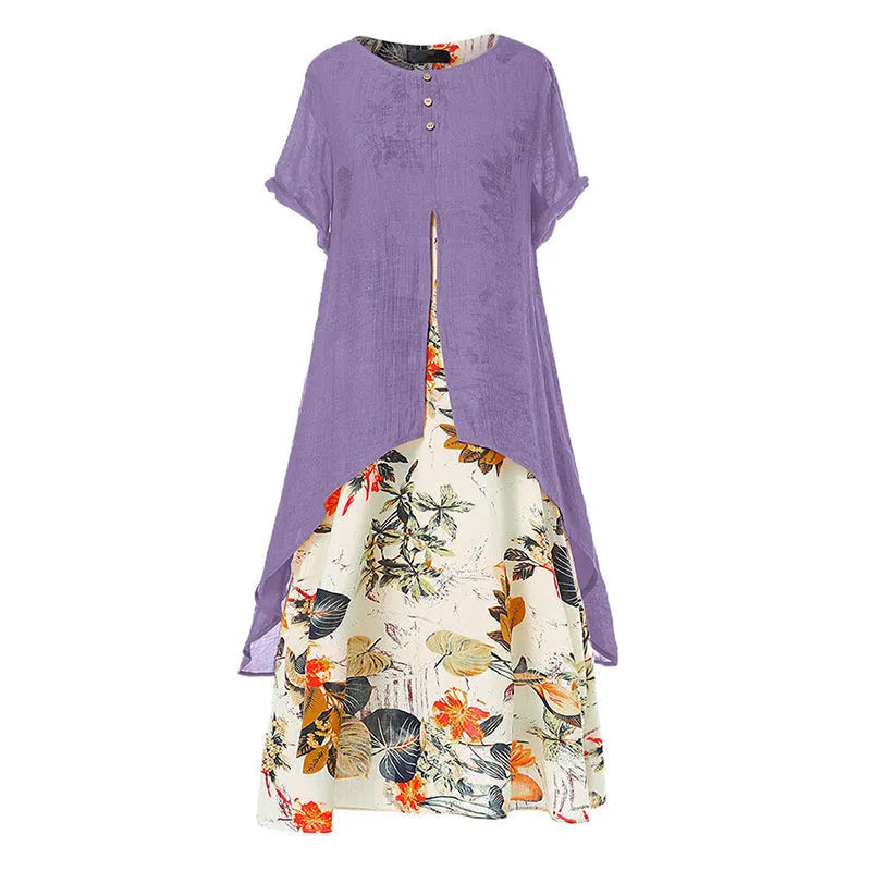 Robe femme superposée à imprimé floral