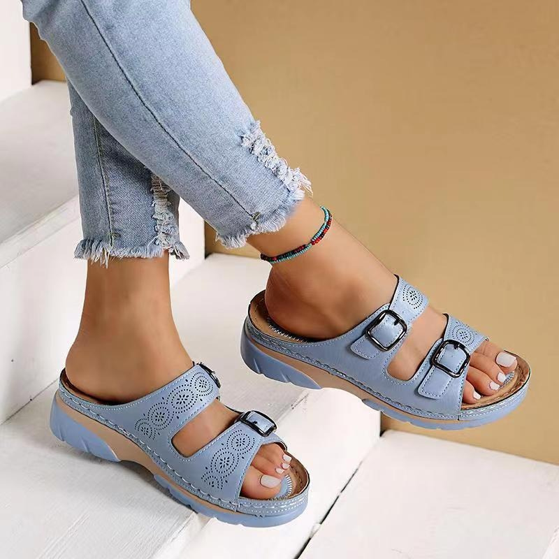 Sandales femme confort à double bride réglable et semelle ergonomique