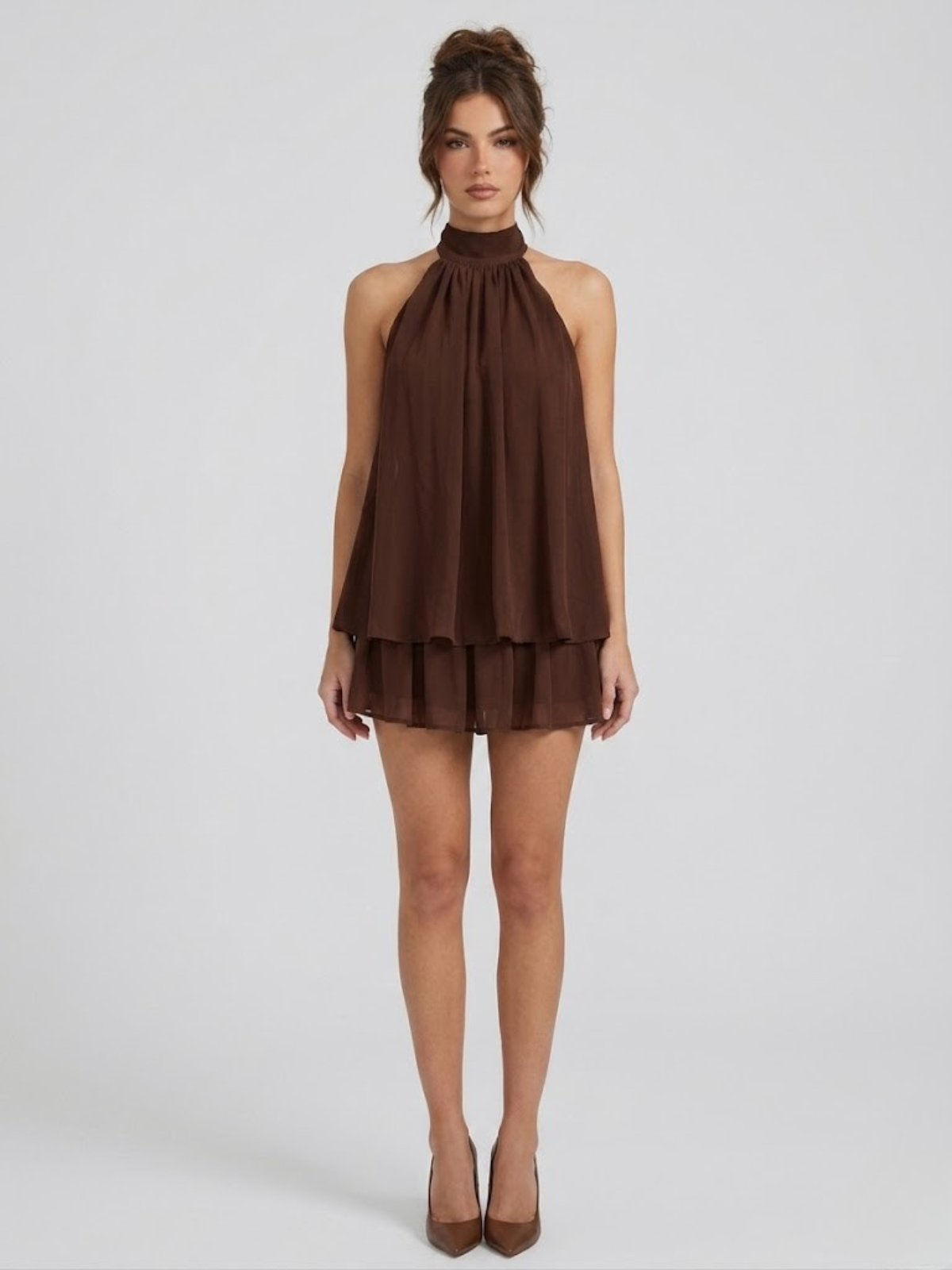 Robe Courte Femme Dos Nu Col Halter – Robe Volantée Été
