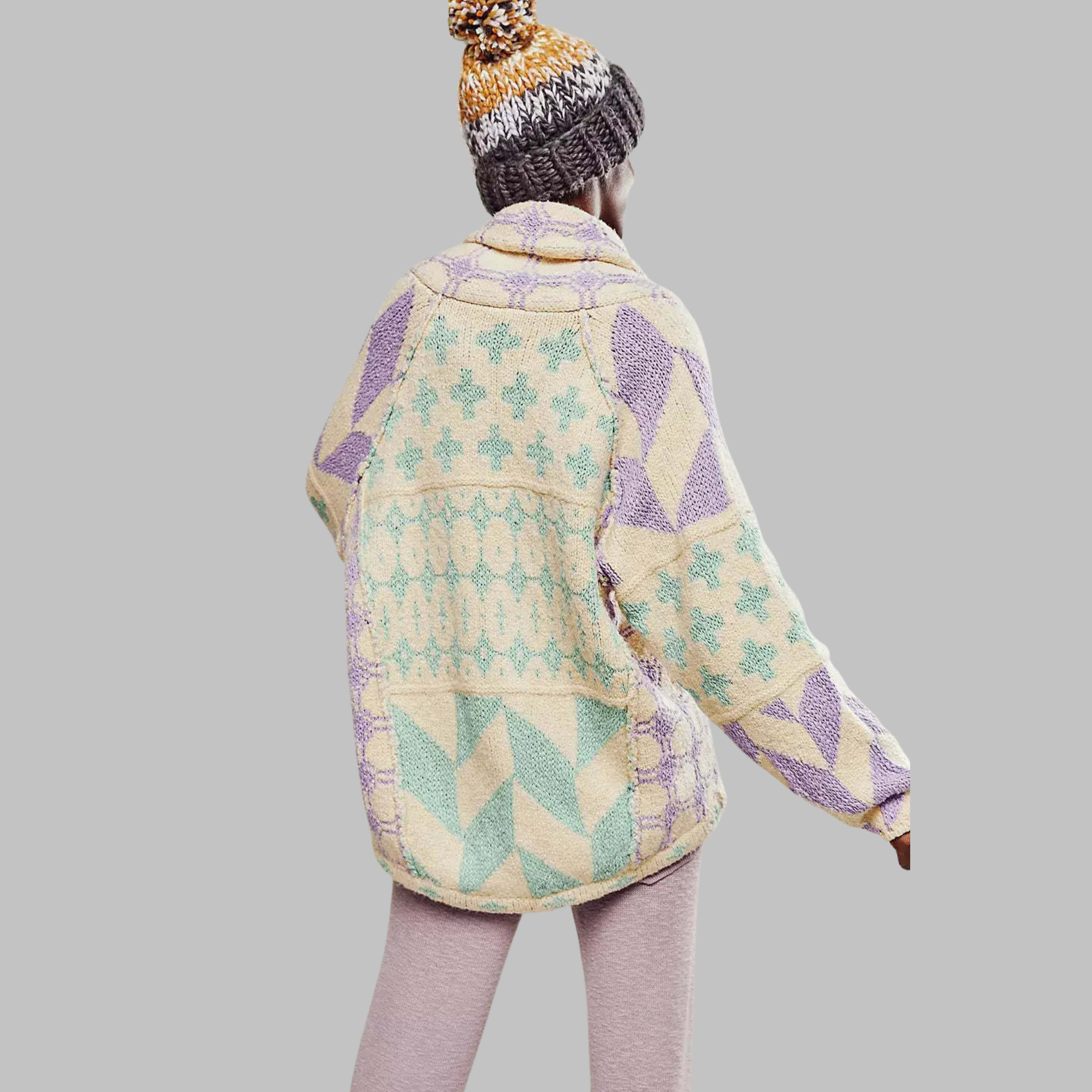 Cardigan oversize femme à col boutonné – style vintage, maille douce et confort saisonnier