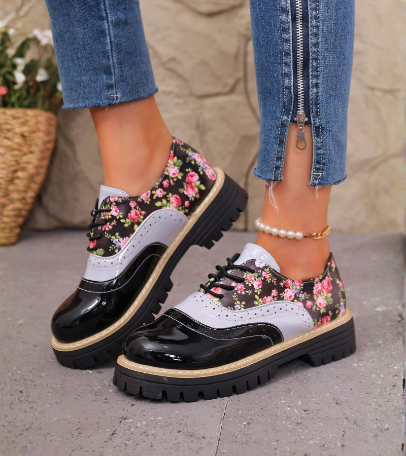 Chaussures Oxford femme à lacets et motif floral