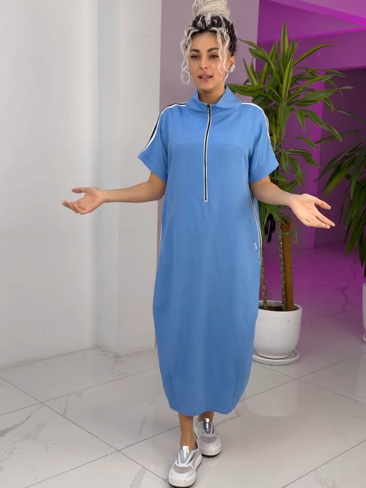 Robe Femme Longue Zippée Col Montant Coupe Fluide Style Sport Chic