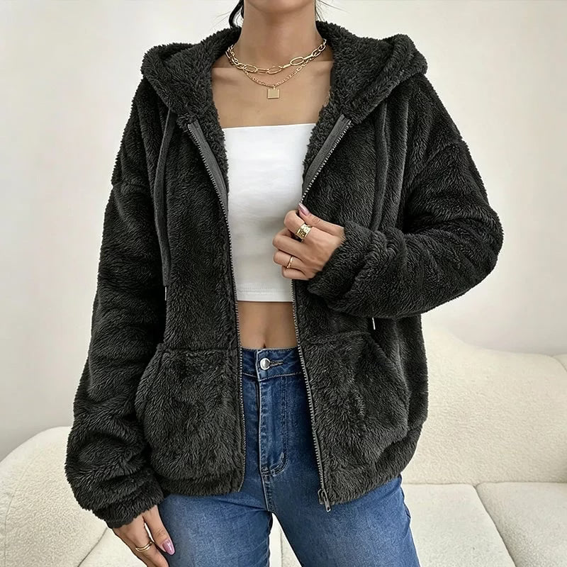 Veste polaire femme à capuche et fermeture zippée