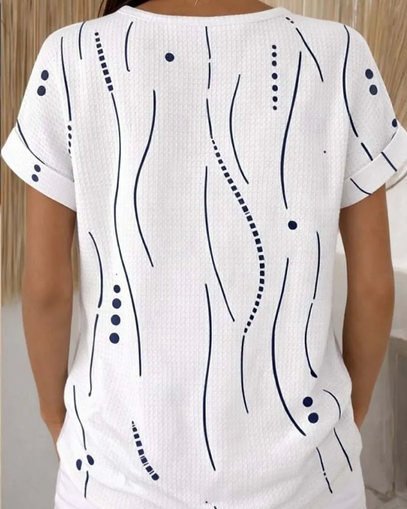 T-shirt femme imprimé à manches courtes avec boutons