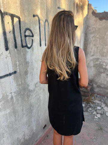Robe Femme Coton Lin Coupe Ajustée Col V Boutons Style Décontracté