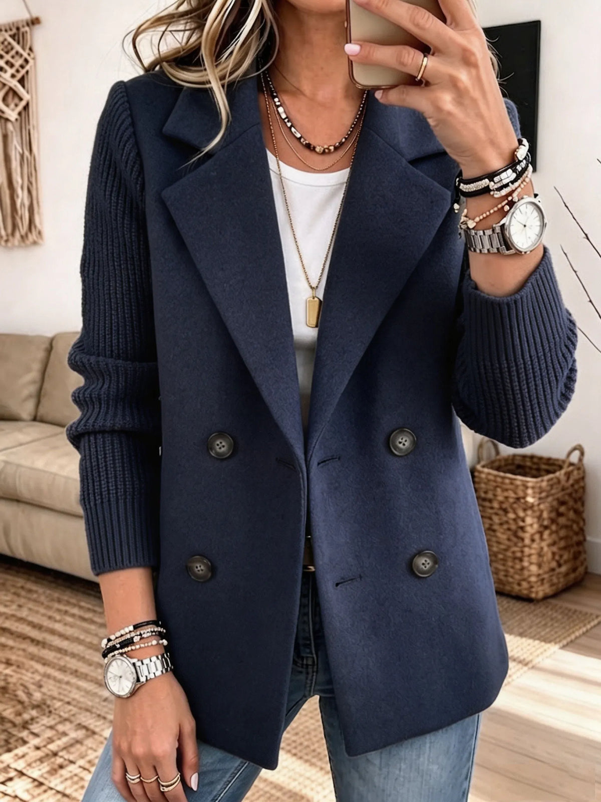 Veste femme chic avec manches en tricot côtelé