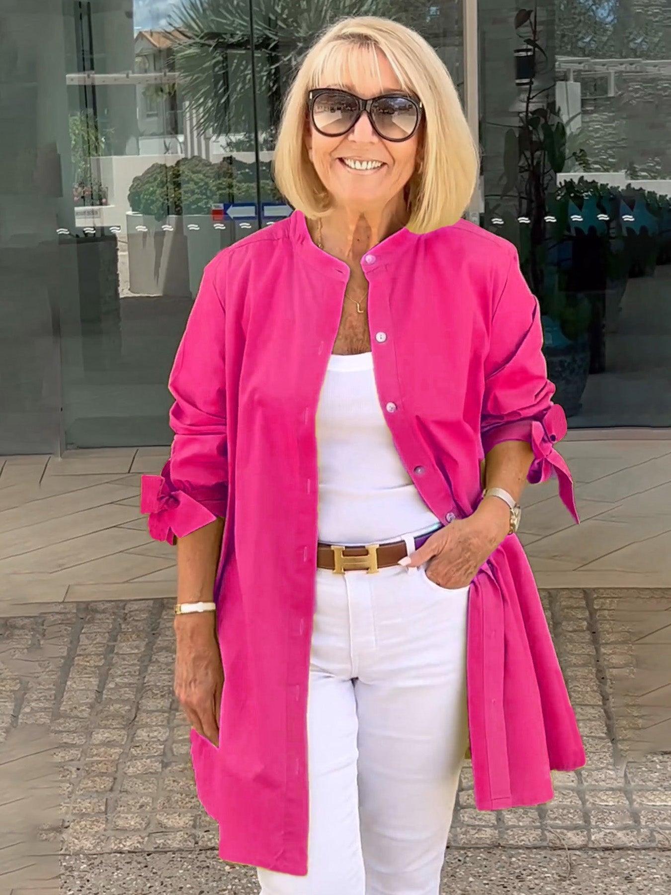 Veste Chemise Longue Femme en Coton Boutonnée Élégante