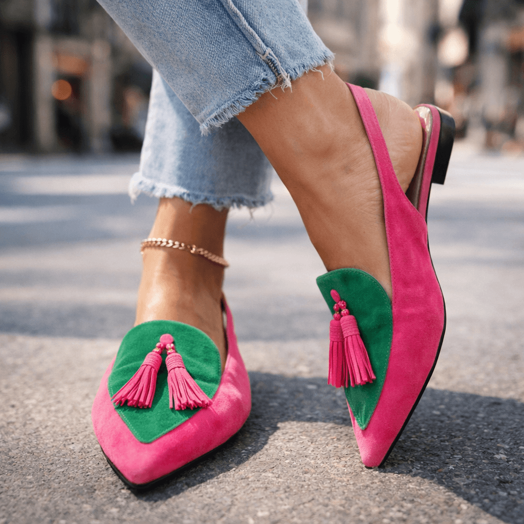 Mules Femme Bicolores Élégantes avec Pompons Tendance