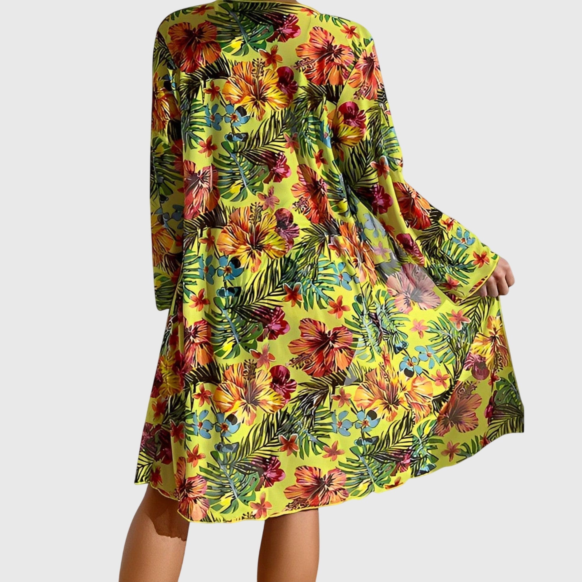 Bikini Trois Pièces Femme Imprimé Tropical Top Noué Kimono Assorti