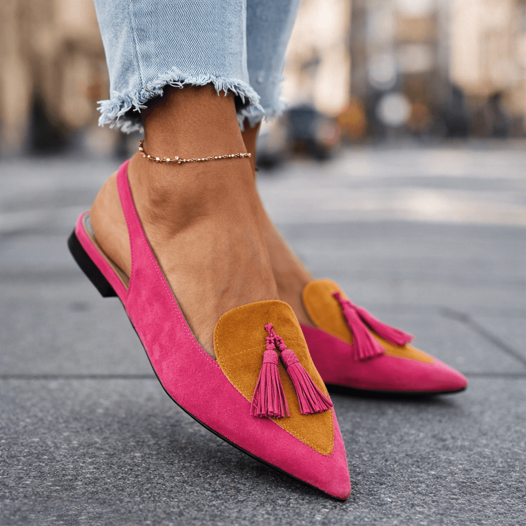 Mules Femme Bicolores Élégantes avec Pompons Tendance