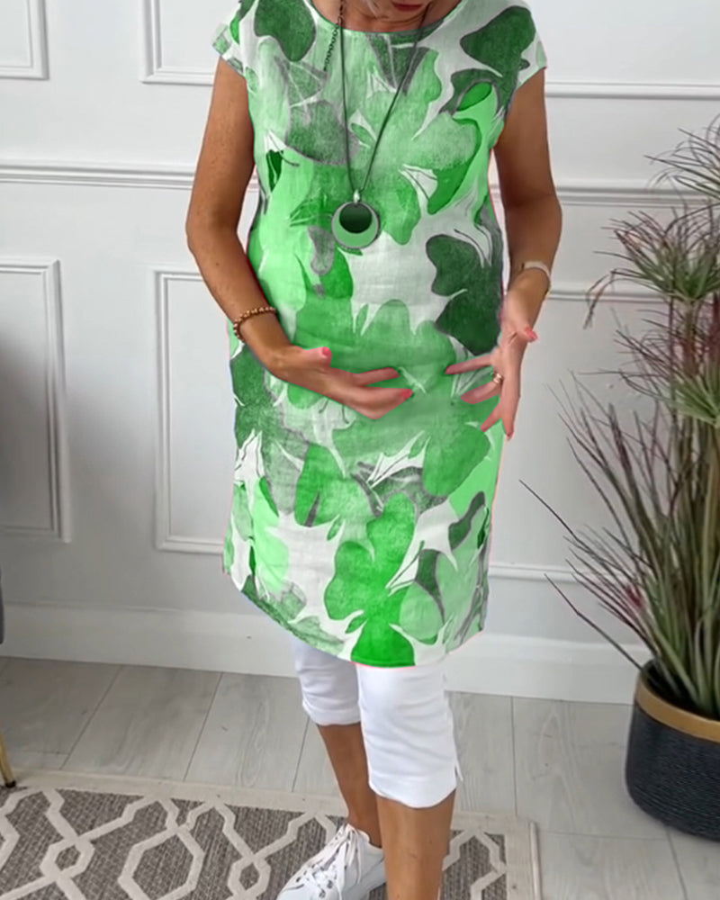 Robe Femme Fluide Imprimée Verte Style Estival Décontracté