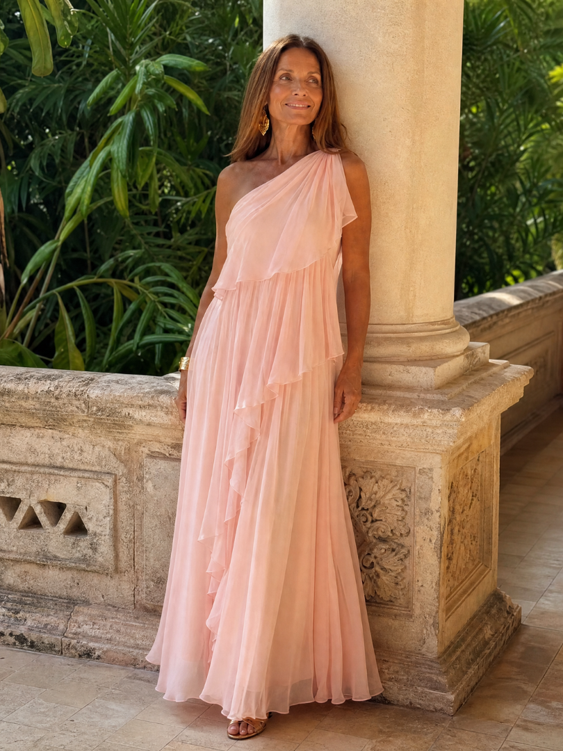 Robe maxi femme asymétrique à volants en mousseline
