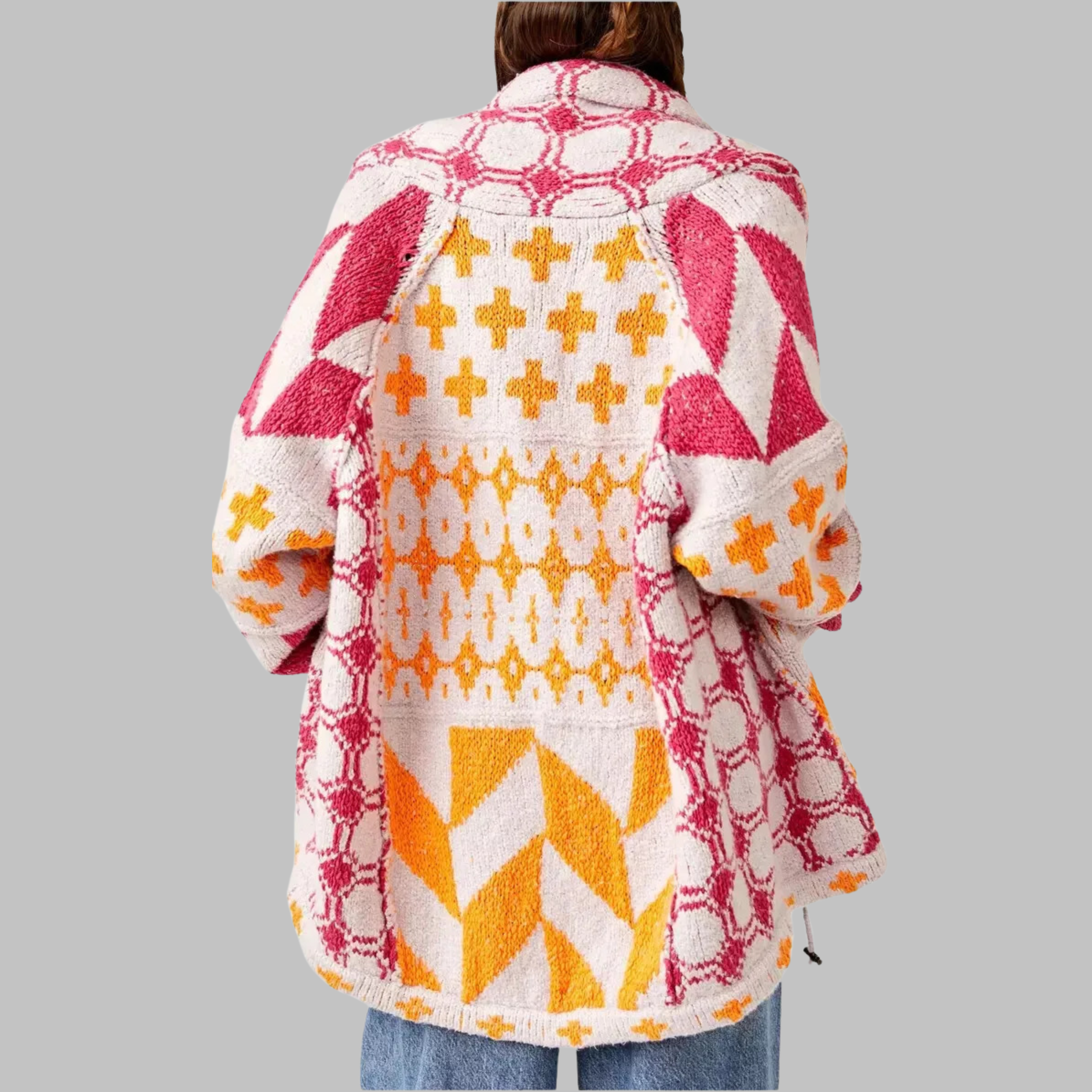 Cardigan oversize femme à col boutonné – style vintage, maille douce et confort saisonnier