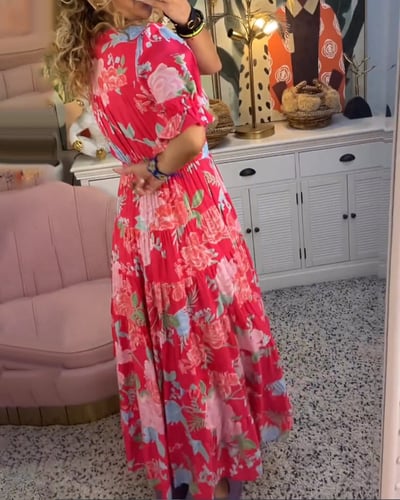 Robe Longue Femme Fluide Imprimée Col V avec Poches pour Style Élégant et Confort Estival