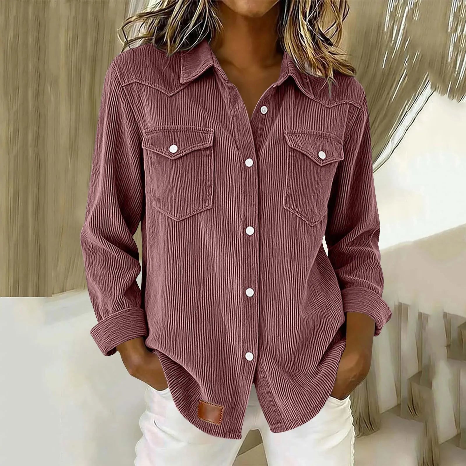 Chemise femme en velours côtelé avec poches