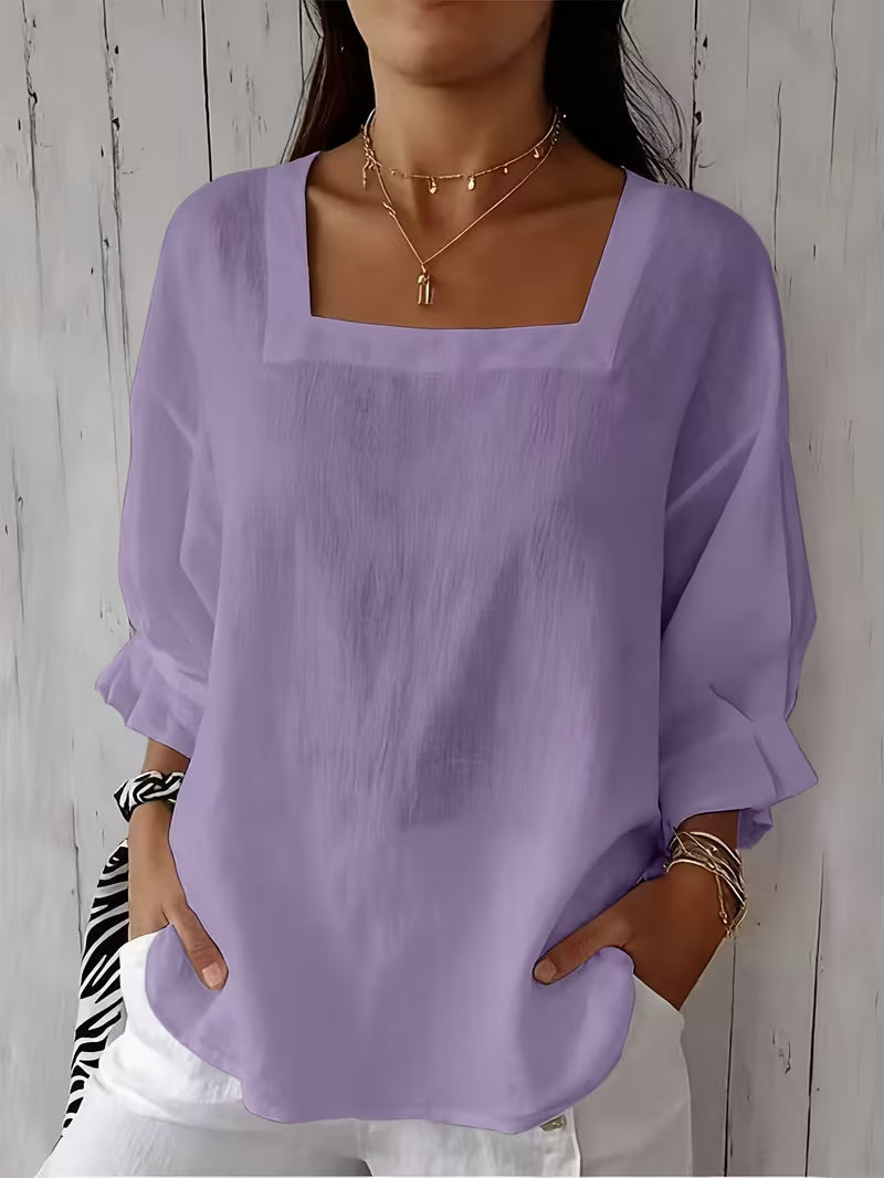 Blouse femme à col carré et manches longues