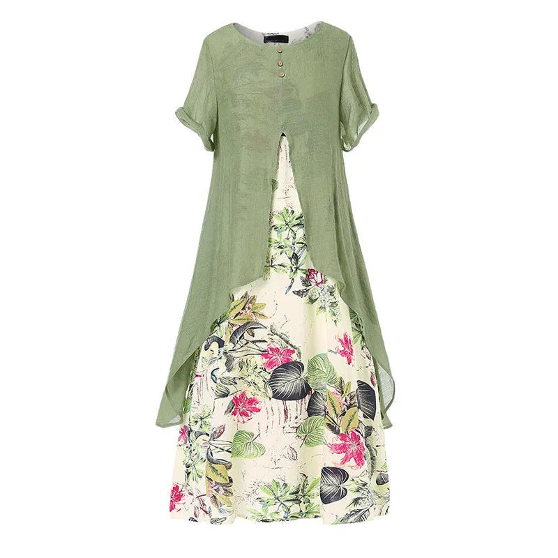 Robe femme superposée à imprimé floral
