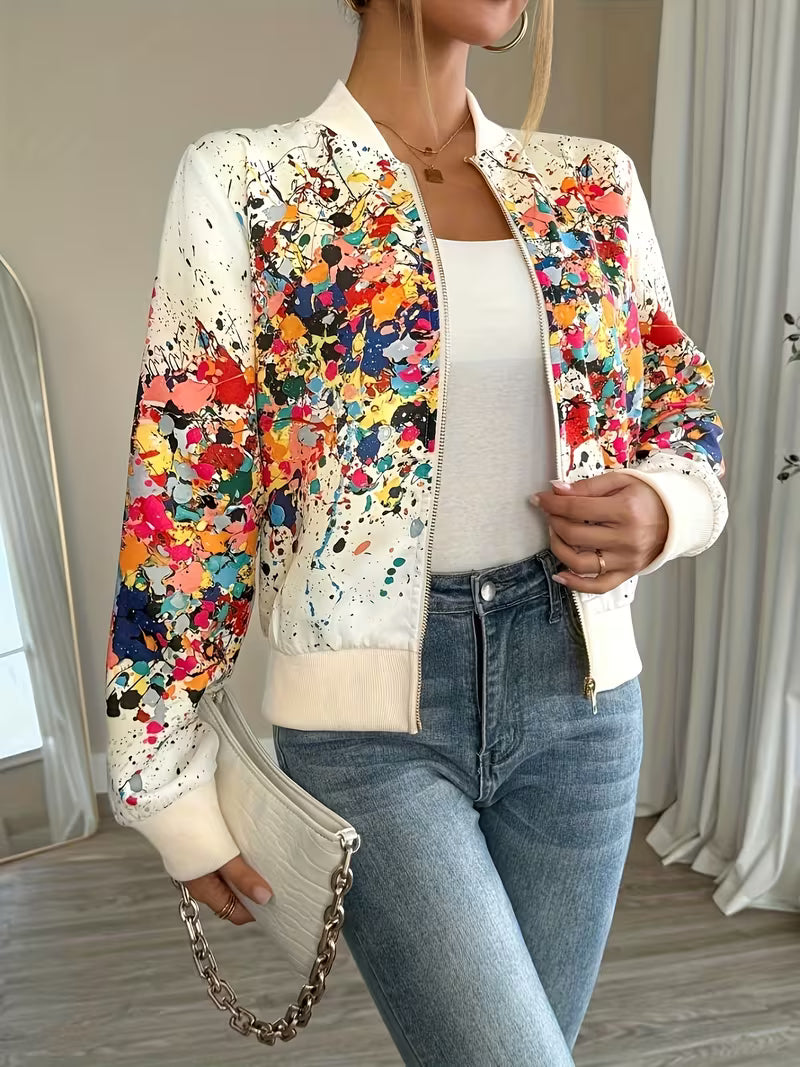 Veste bomber femme imprimée à fermeture zippée