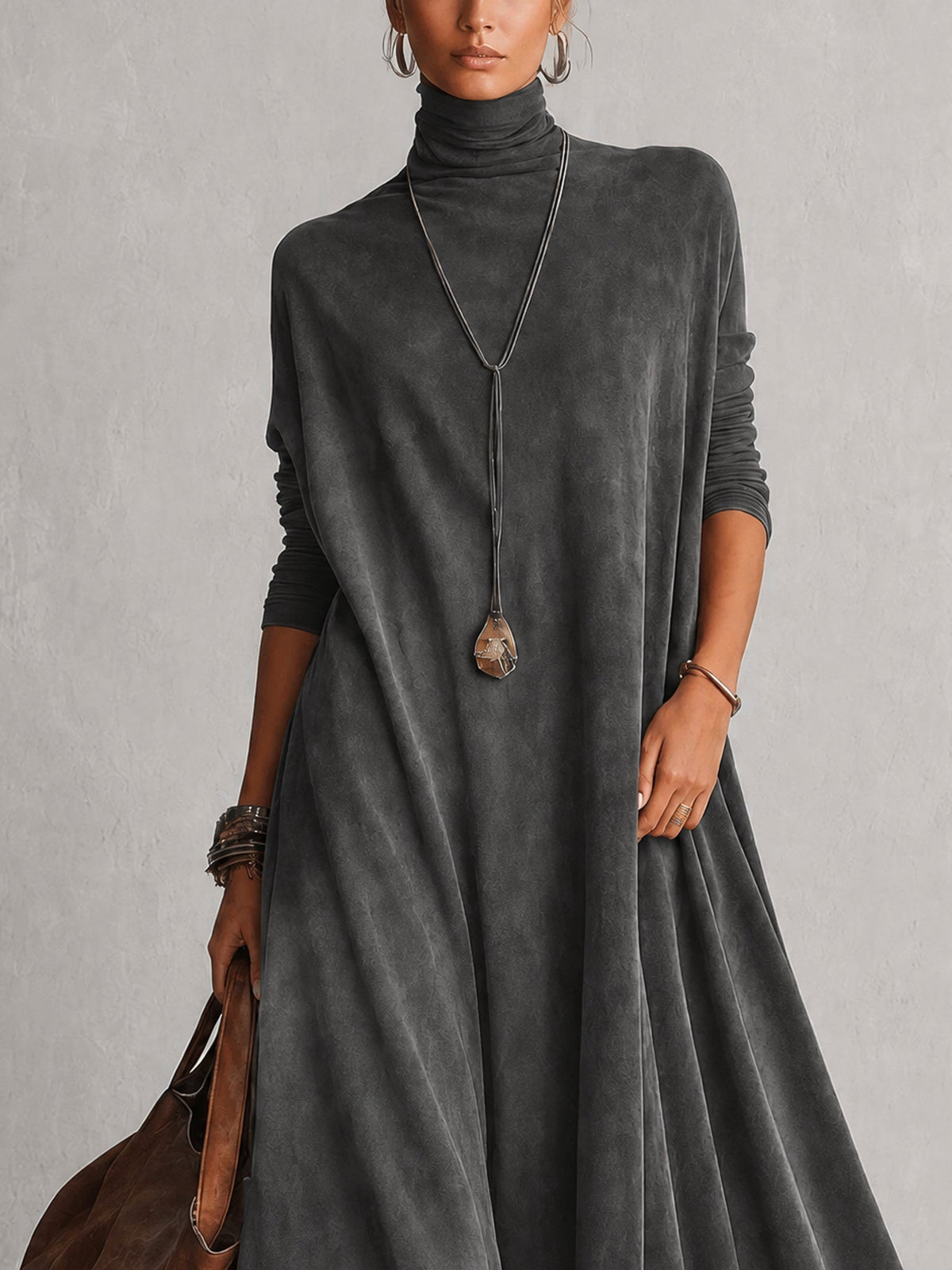 Robe longue femme effet suédé avec dentelle