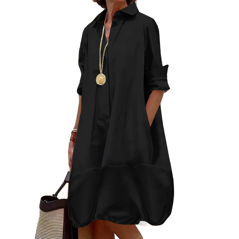 Robe chemise femme ample à manches retroussées