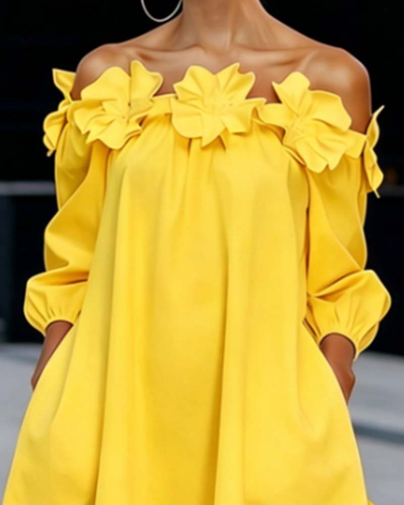 Robe femme épaules dénudées avec fleurs 3D