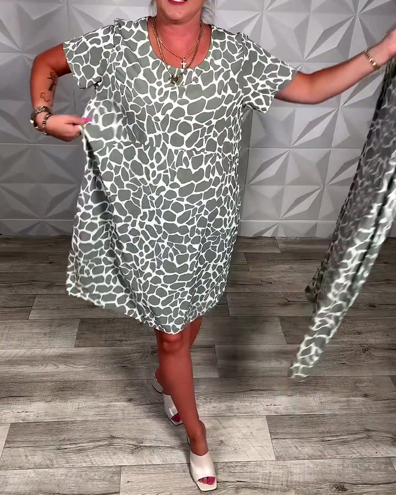 Robe Décontractée Femme à Coupe Droite et Col Rond