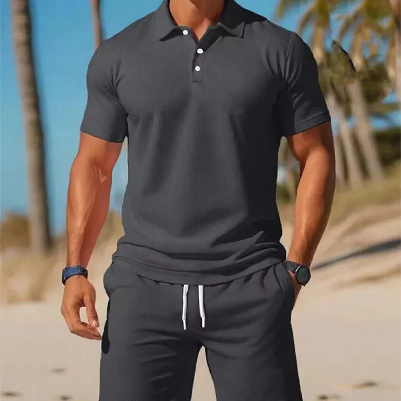 Ensemble homme été avec polo et short à cordon