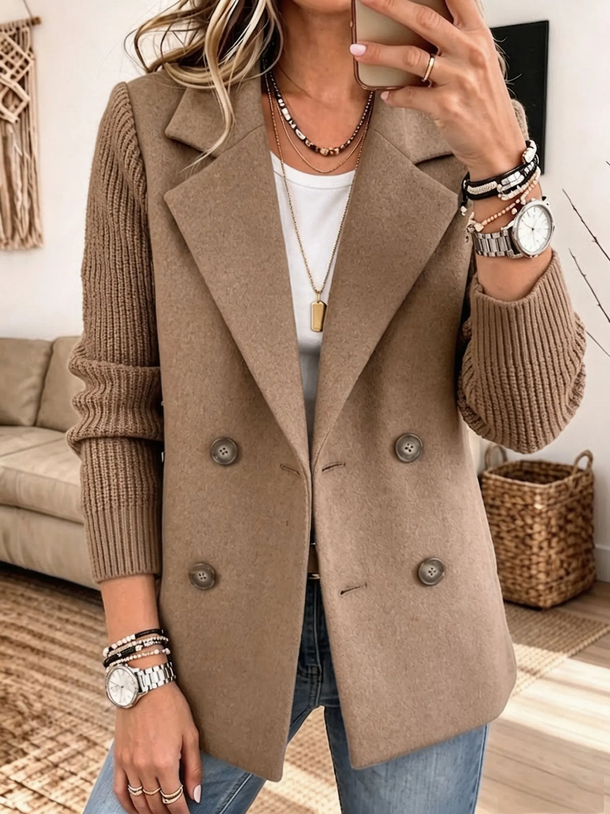 Veste femme chic avec manches en tricot côtelé