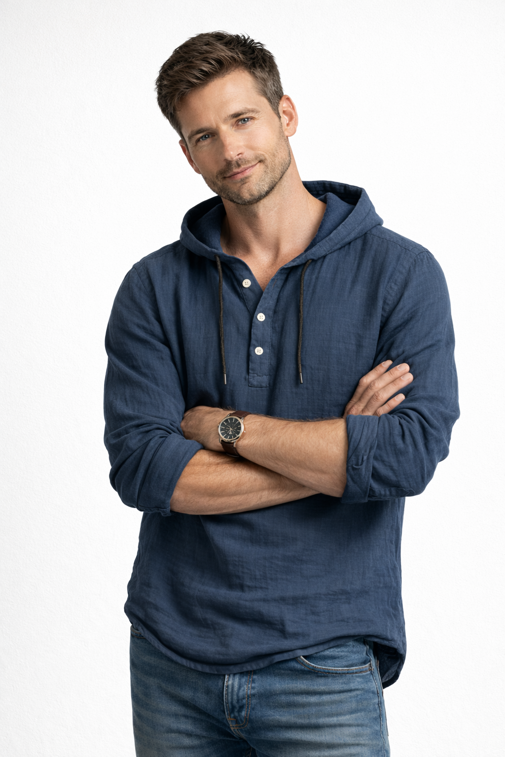 Chemise Homme en Lin Coupe Décontractée avec Capuche Ajustable
