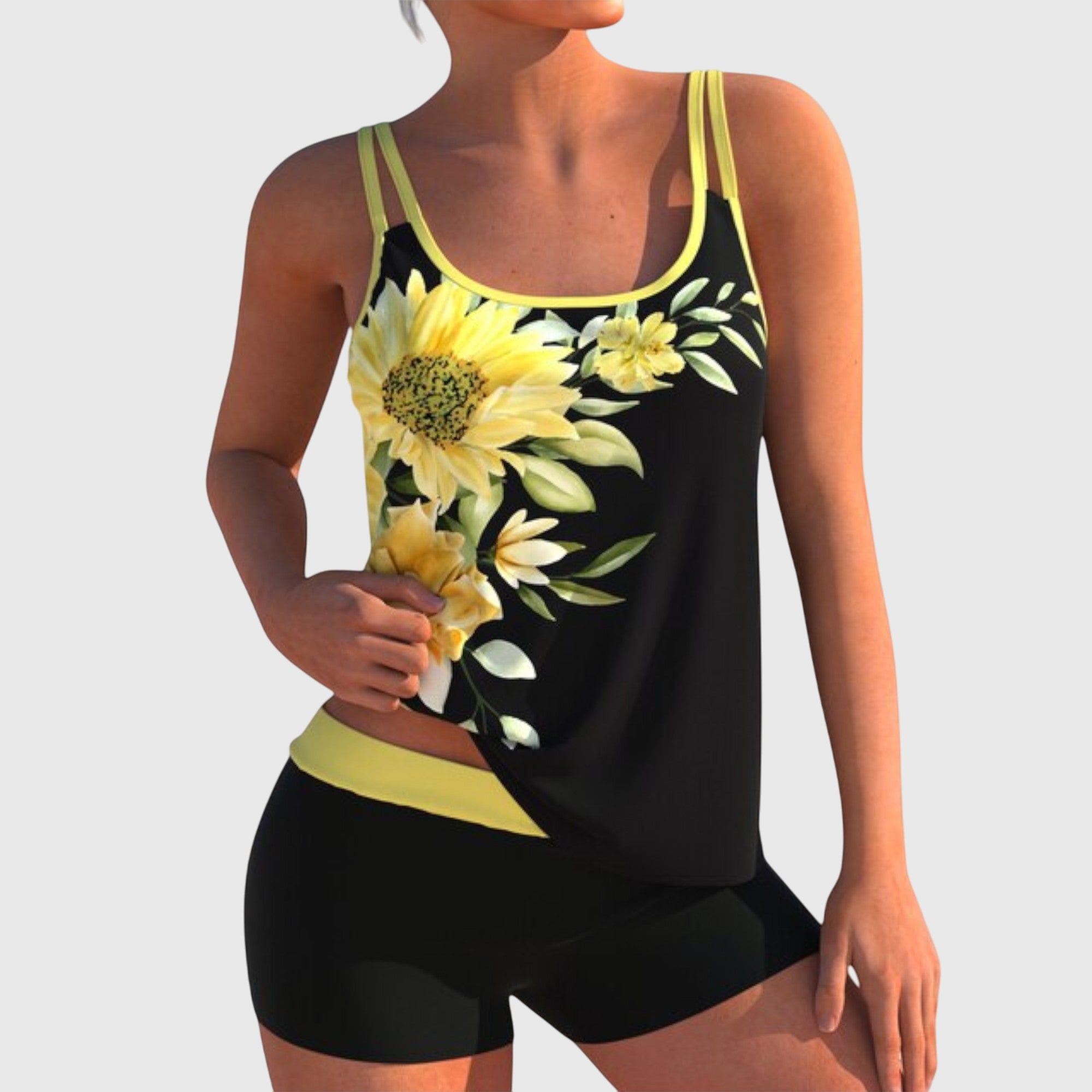 Maillot de Bain Deux Pièces Femme Tankini Floral Short Sportif
